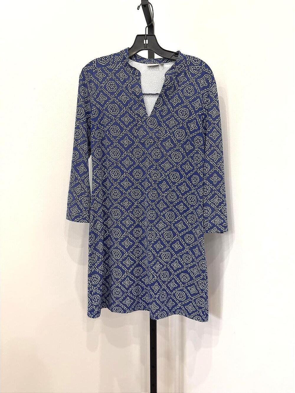 Ellie Kai Blue Patterned Brooke Collared Dress 3/4 Sleeve Size 6